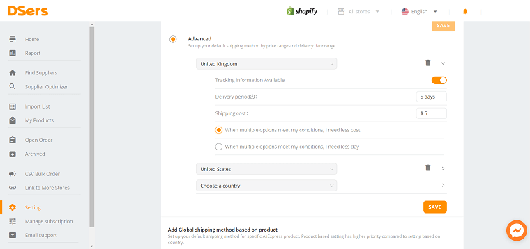 Advanced Shipping Setting - DSers