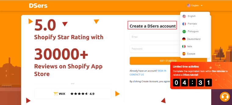 Create a DSers account - DSers